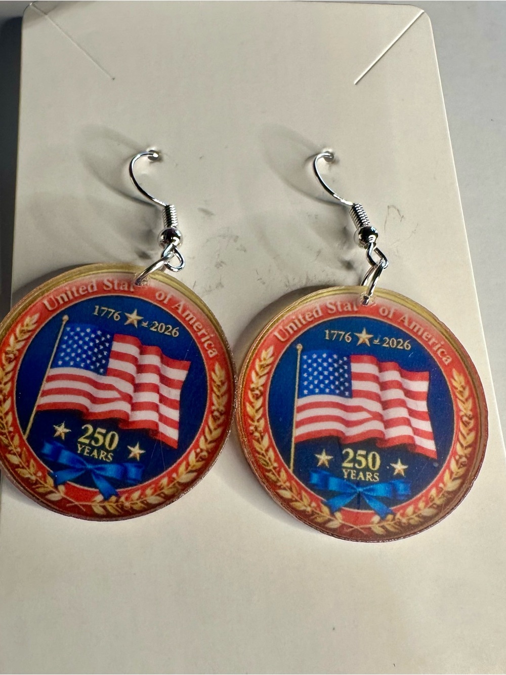 250th Anniversary of the United States Patriotic Flag Earrings - Picture 6 of 7